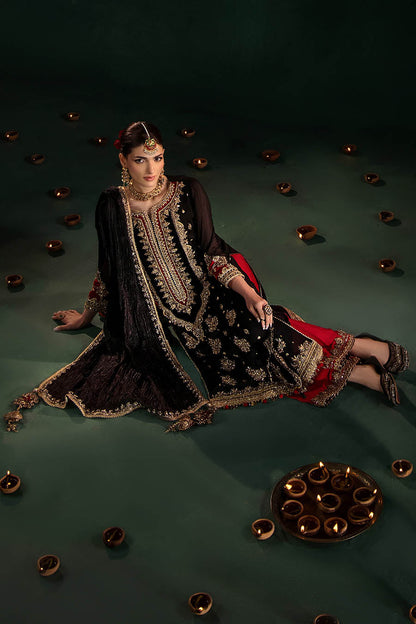 Ladies Black Embroidered Indowestern Suit With Dupatta Online in UK USA Canada