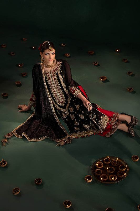 Ladies Black Embroidered Indowestern Suit With Dupatta Online in UK USA Canada