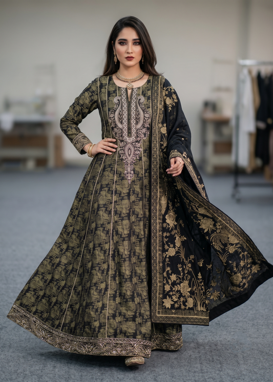 Ladies Black Embroidered Jacquard Festive Wear Suit Online in UK USA Canada