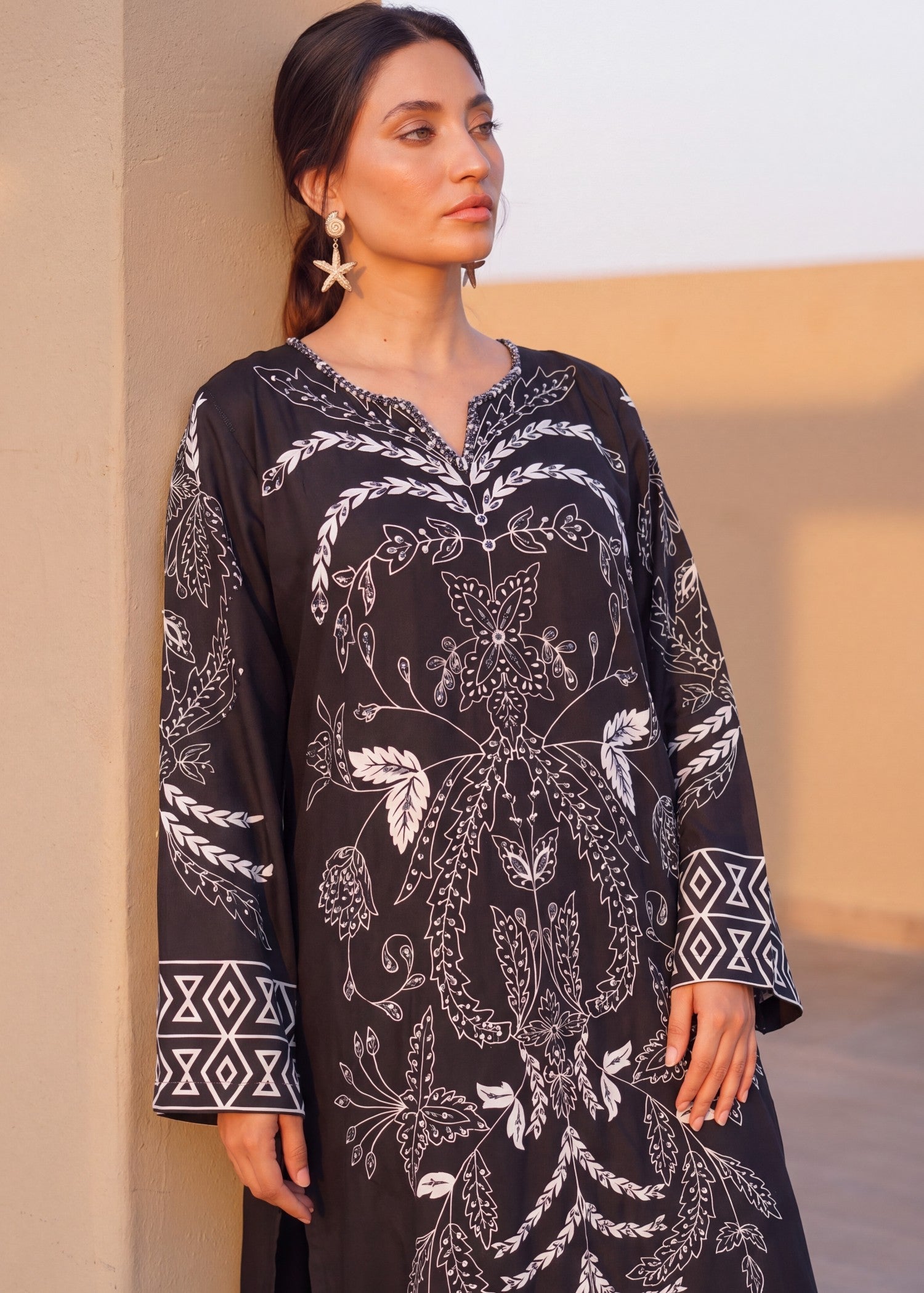 Ladies Black Embroidered Kaftan Dress Online in Sri Lanka India Australia