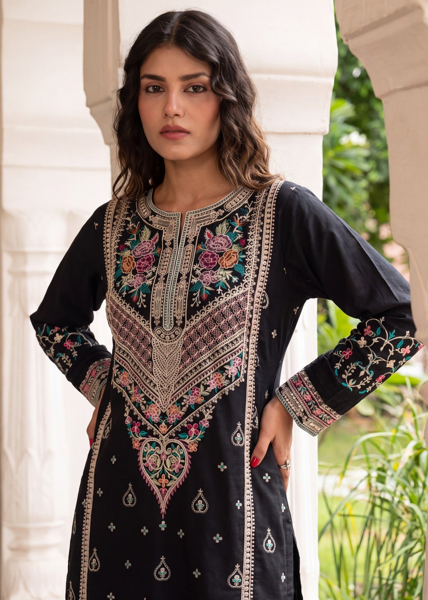 Ladies Black Embroidered Kurta Pajama Online in UK USA Canada