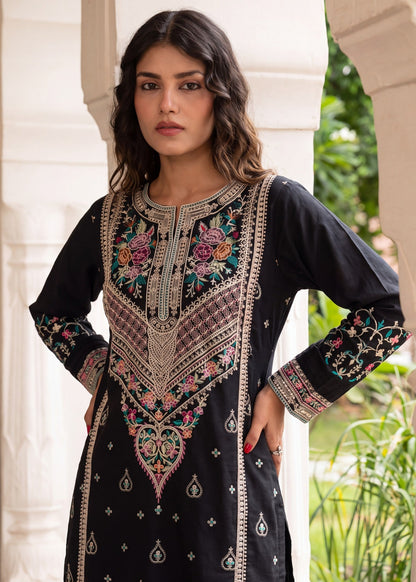 Ladies Black Embroidered Kurta Pajama Online in UK USA Canada