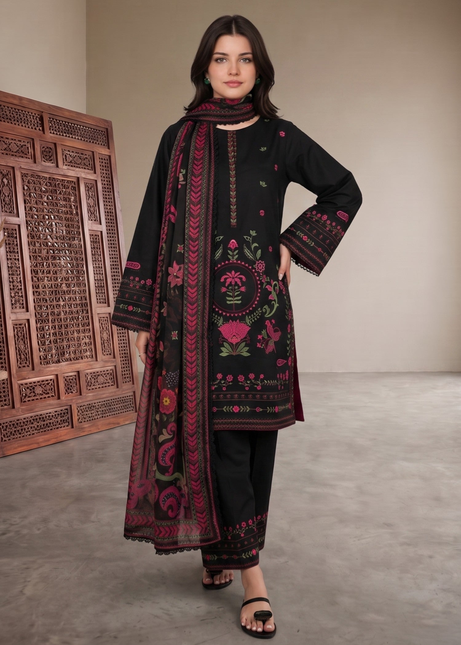 Ladies Black Embroidered Kurta Set Online in UK USA Canada