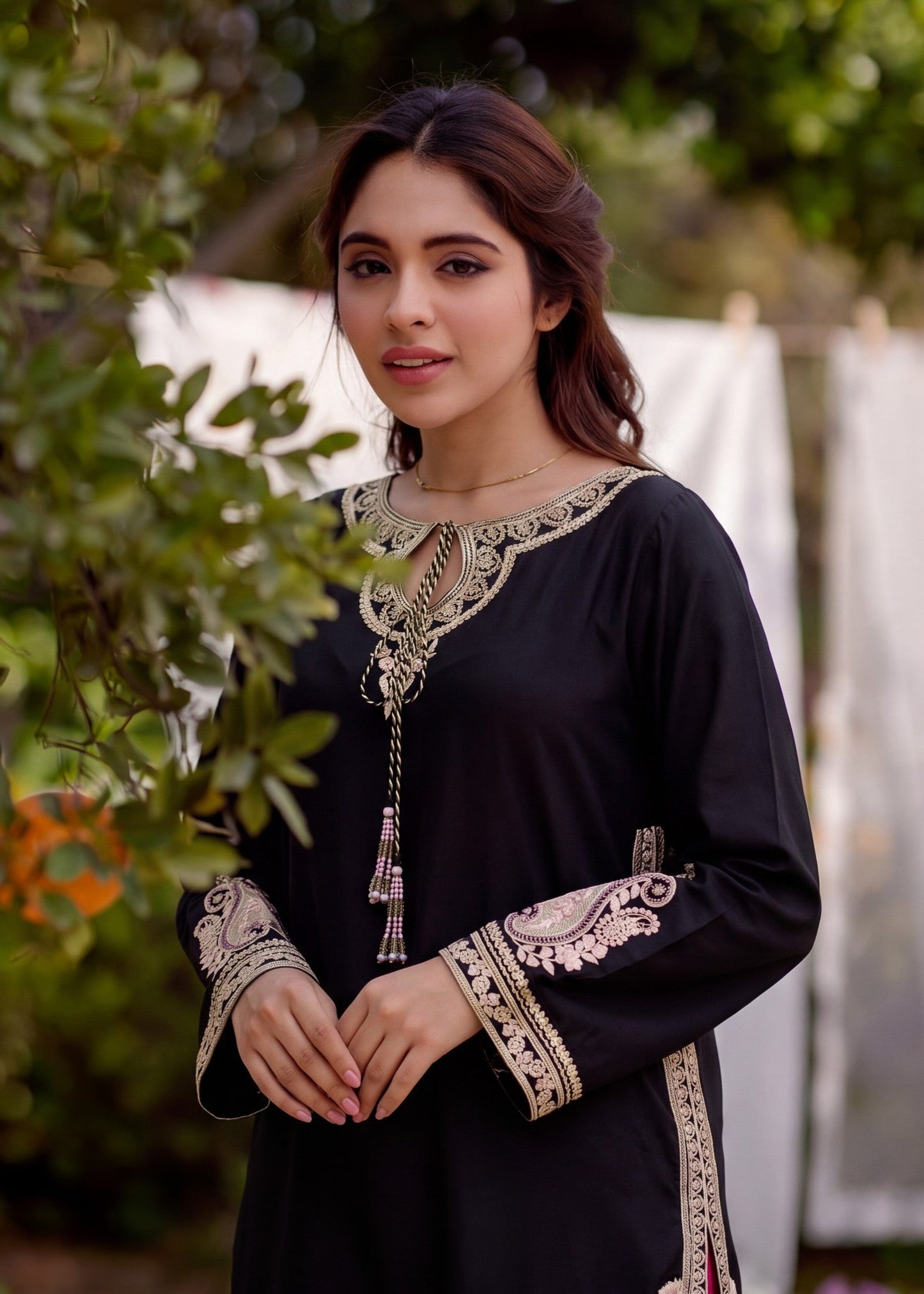 Ladies Black Embroidered Kurta Set Online in UK USA Canada