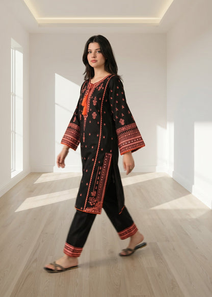 Ladies Black Embroidered Lawn Kurta Pajama Online in UK USA Canada