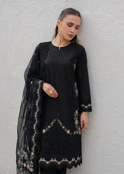 Ladies Black Embroidered Lawn Kurta Pajama Set Online in UK USA Canada