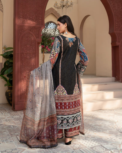 Ladies Black Embroidered Lawn Salwar Kameez Online in KSA Riyadh Saudi Arabia Oman Bahrain Qatar