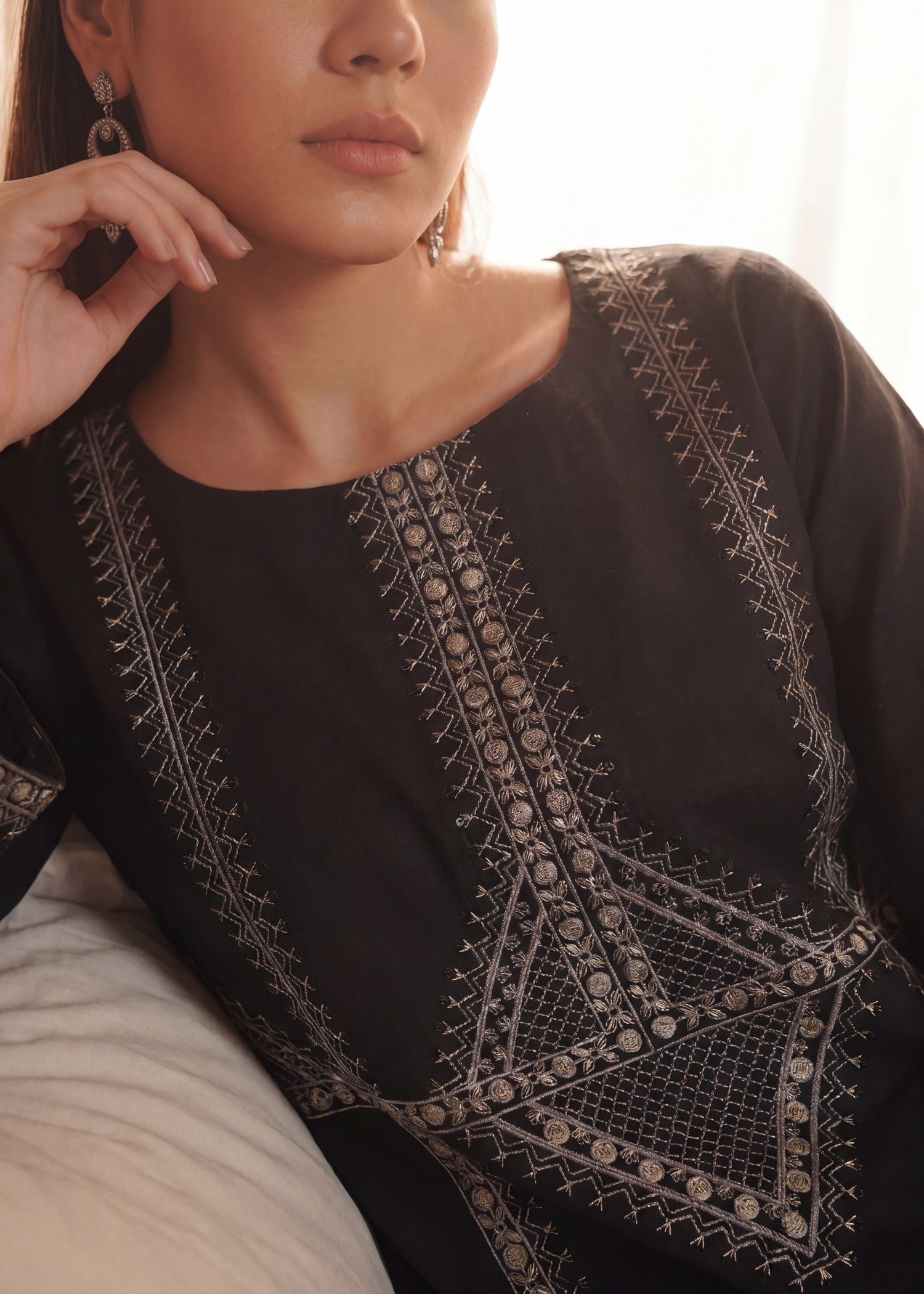 Ladies Black Embroidered Lawn Salwar Kameez Online in UK USA Canada
