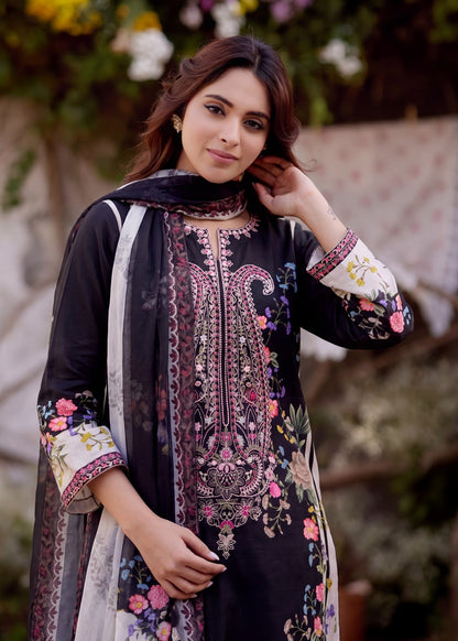 Ladies Black Embroidered Lawn Salwar Kameez Online in UK USA Canada