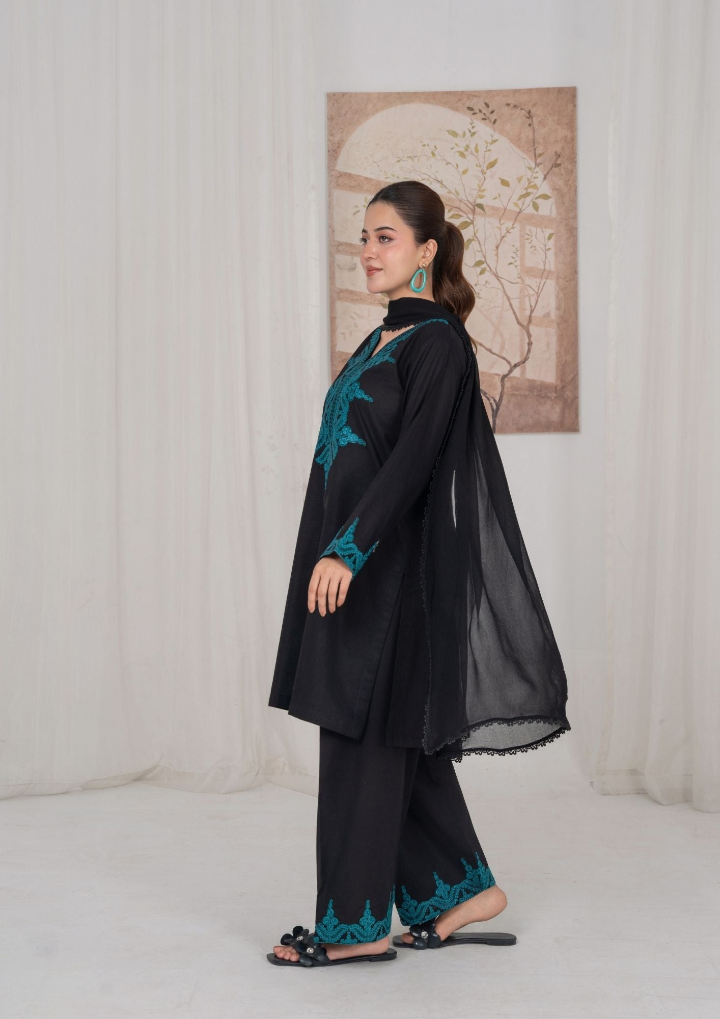 Ladies Black Embroidered Lawn Salwar Kameez Online in UK USA Canada