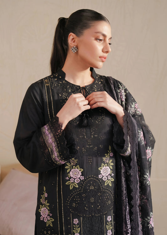 Ladies Black Embroidered Lawn Shalwar Kameez Online in KSA Riyadh Saudi Arabia Oman Bahrain Qatar