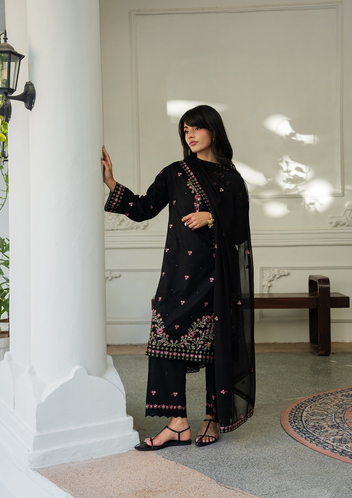 Ladies Black Embroidered Lawn Shalwar Kameez Online in UK USA Canada