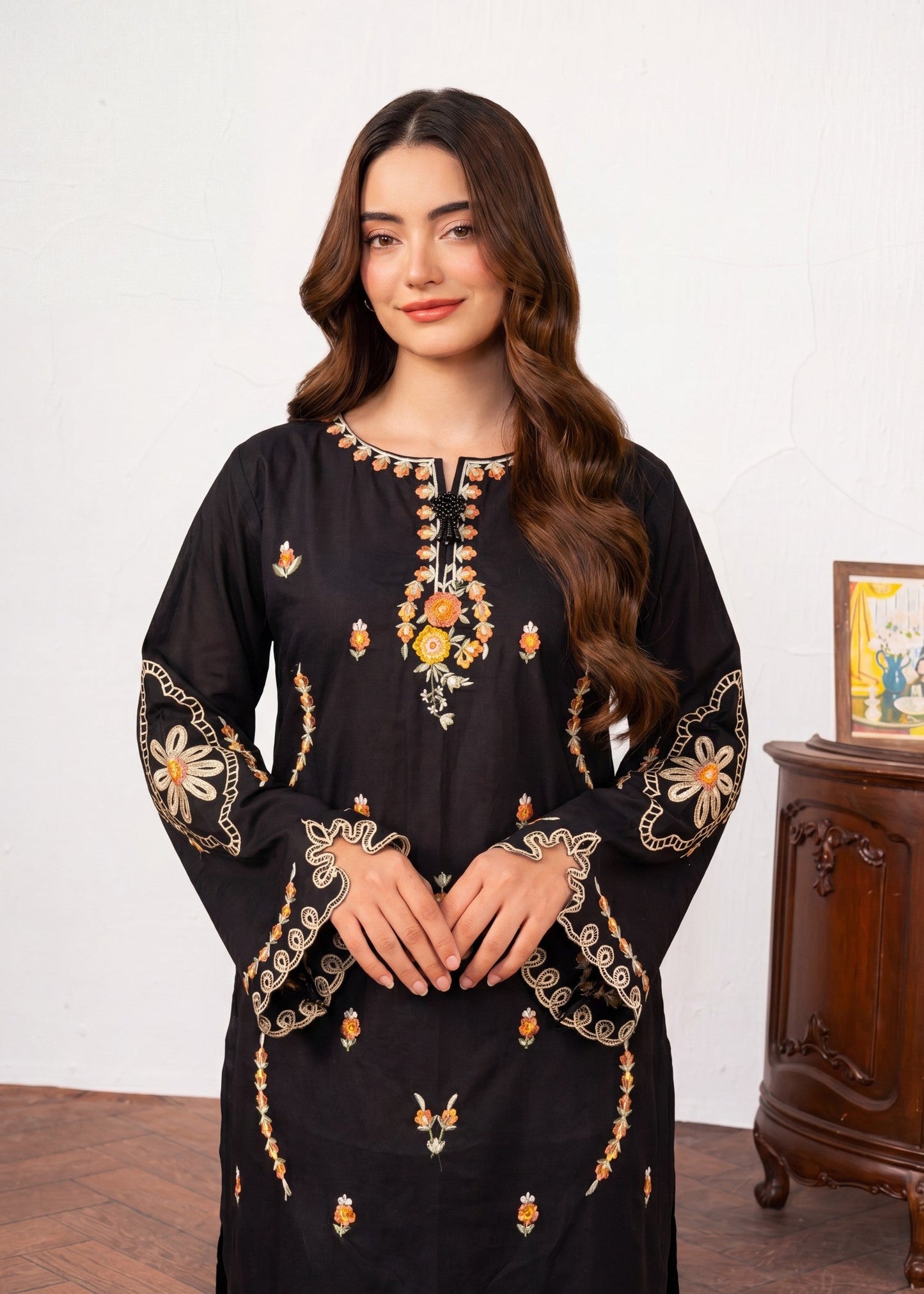 Ladies Black Embroidered Lawn Shalwar Kameez Online in UK USA Canada