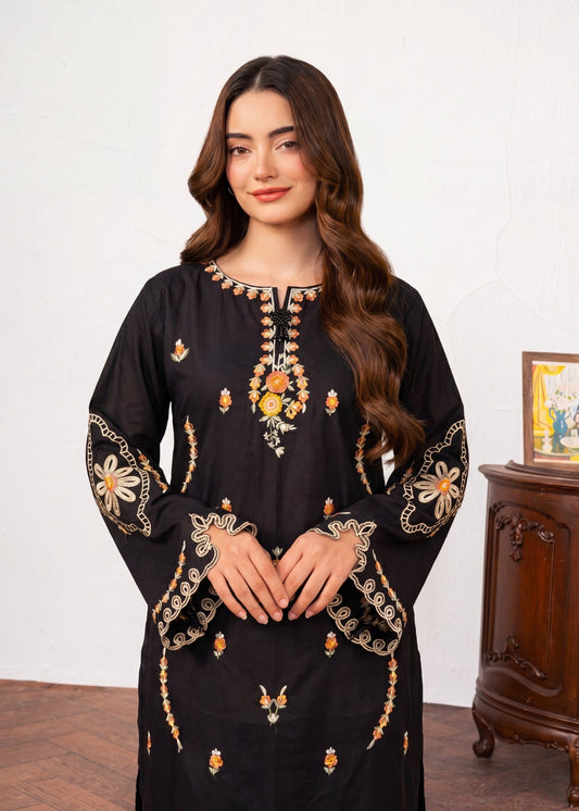 Ladies Black Embroidered Lawn Shalwar Kameez Online in UK USA Canada