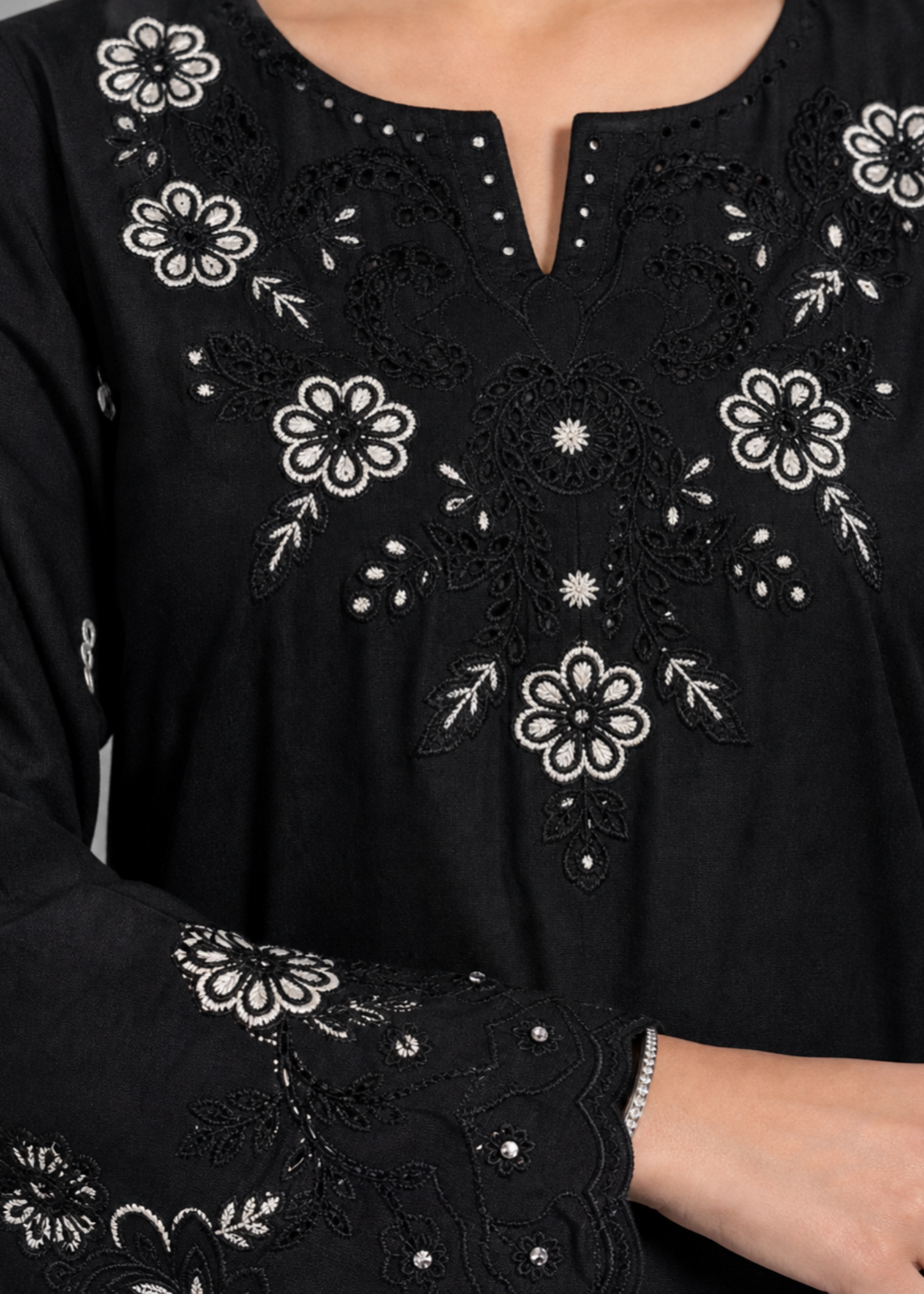 Ladies Black Embroidered Lawn Shalwar Kameez Online in UK USA Canada