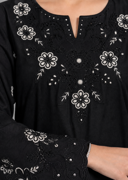 Ladies Black Embroidered Lawn Shalwar Kameez Online in UK USA Canada