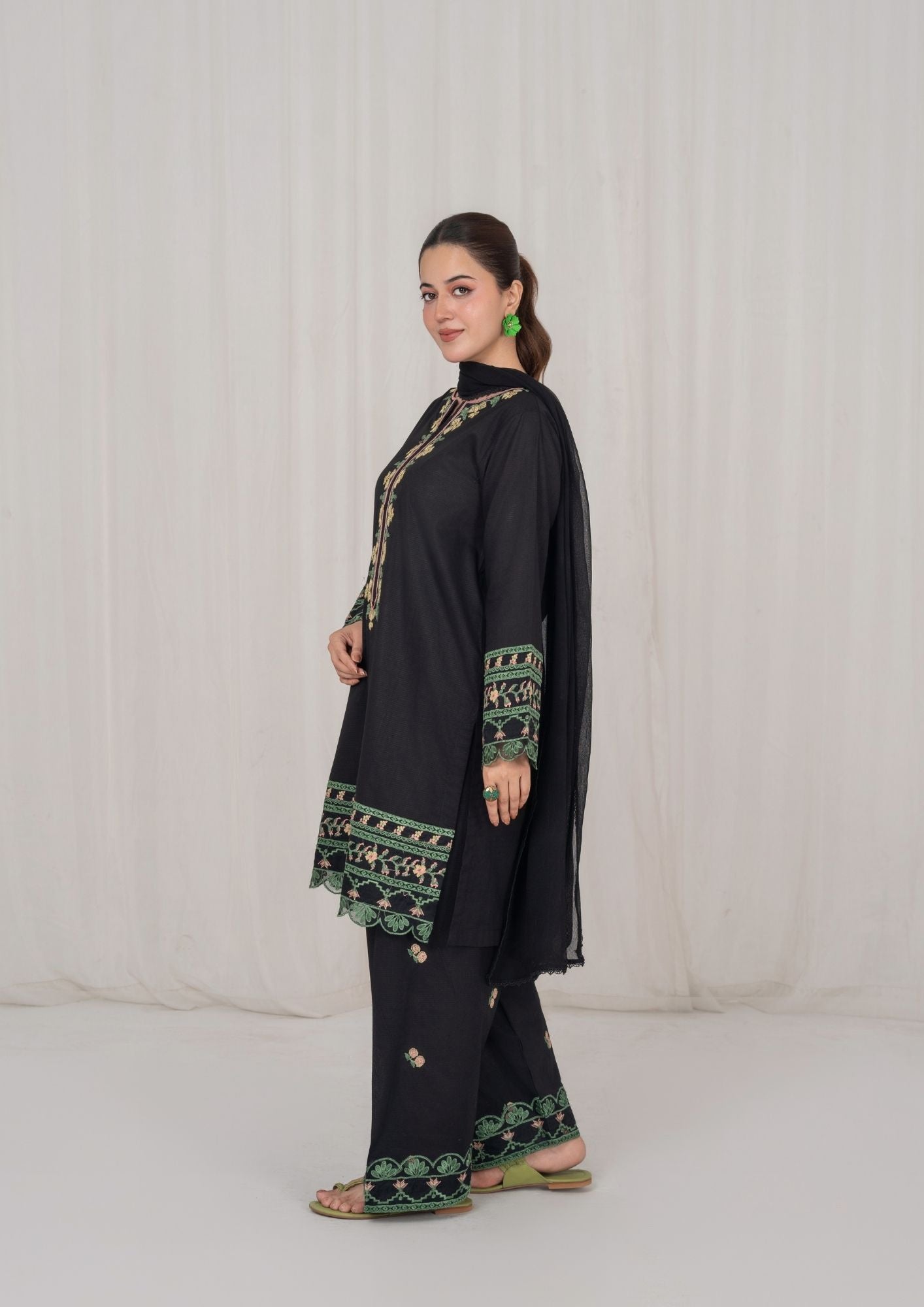 Ladies Black Embroidered Lawn Shalwar Kameez Online in UK USA Canada