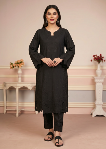 Ladies Black Embroidered Lawn Shalwar Kameez Online in UK USA Canada