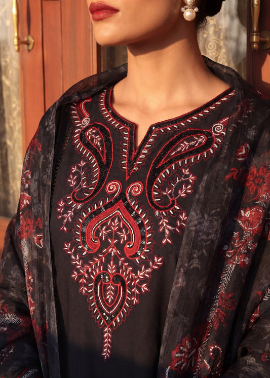 Ladies Black Embroidered Lawn Suit Online in UK USA Canada