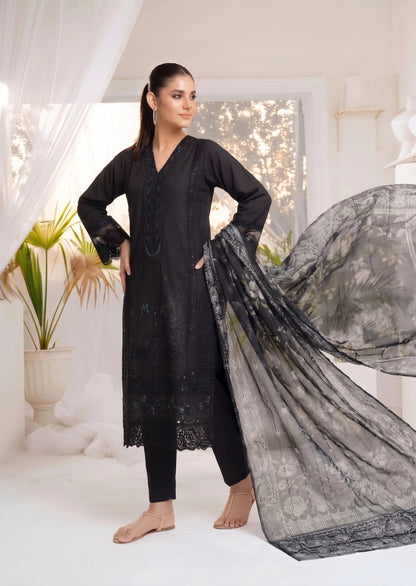Ladies Black Embroidered Lawn Suit Online in UK USA Canada
