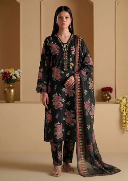Ladies Black Embroidered Lawn Suit Online in UK USA Canada