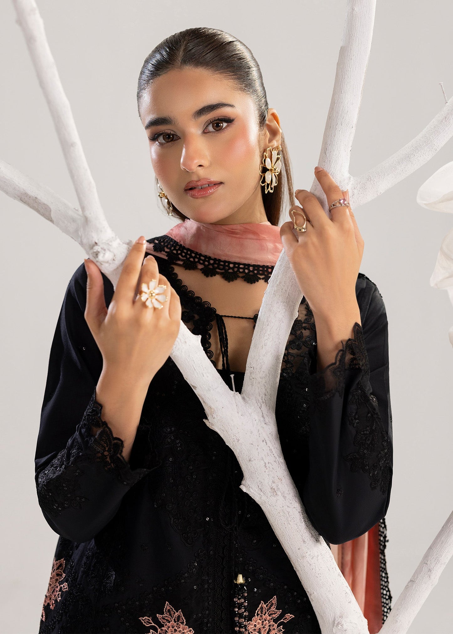 Ladies Black Embroidered Lawn Suit with Dupatta Online in UK USA Canada