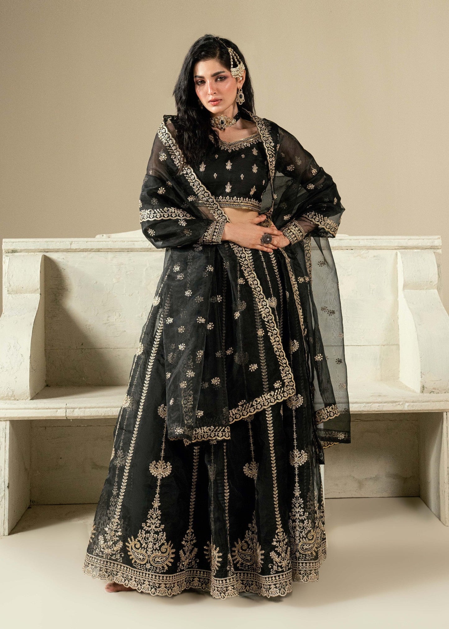 Ladies Black Embroidered Lehenga Suit Online in UK USA Canada