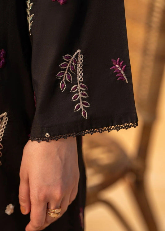 Ladies Black Embroidered Linen Suit Online in UK USA Canada