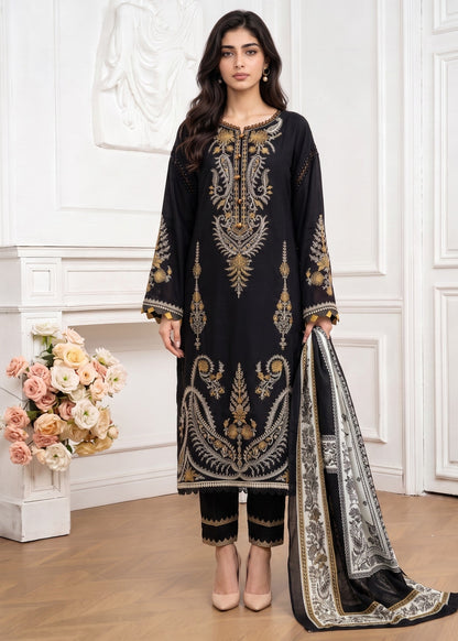 Ladies Black Embroidered Linen Suit Online in UK USA Canada