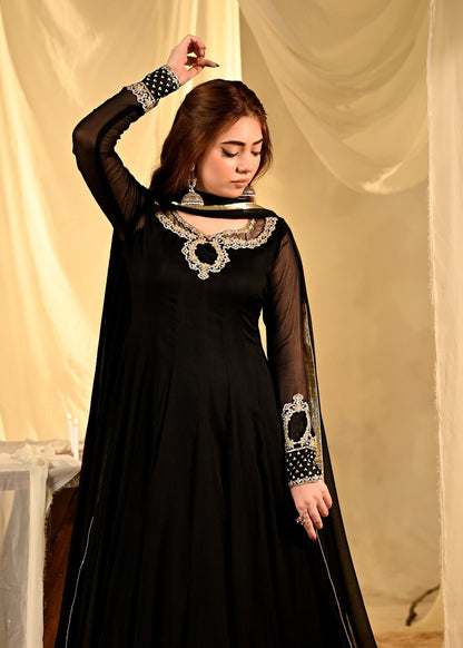 Ladies Black Embroidered Maxi Suit Online in UK USA Canada