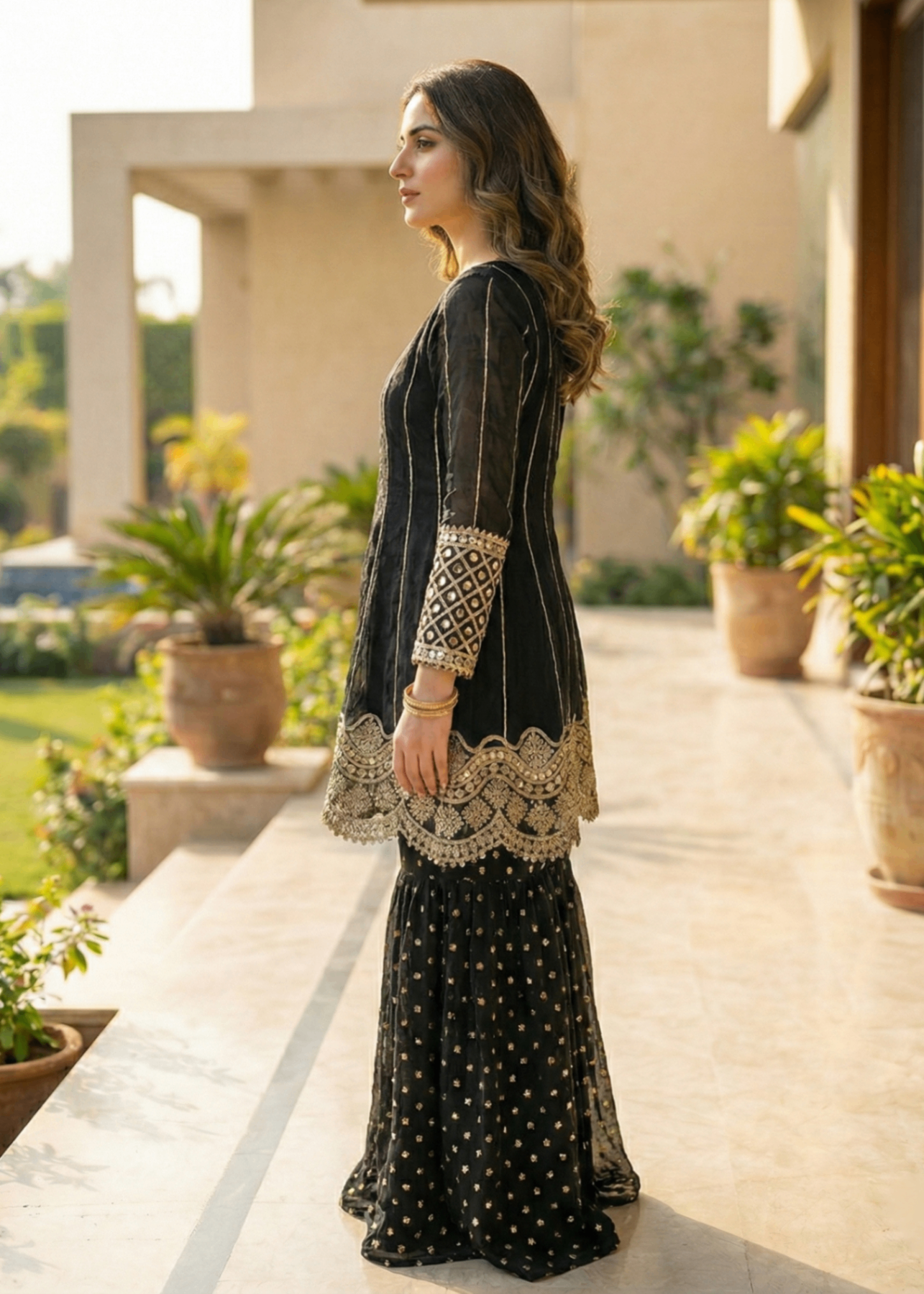 Ladies Black Embroidered Net Shalwar Kameez Online in UK USA Canada