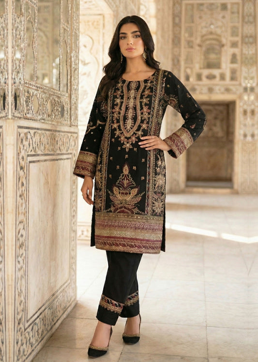 Ladies Black Embroidered Organza Shalwar Kameez Online in UK USA Canada