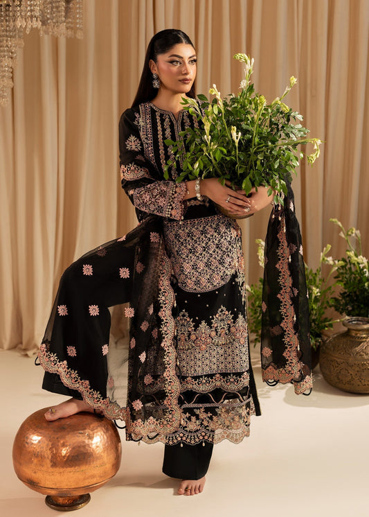 Ladies Black Embroidered Organza Shalwar Kameez Online in UK USA Canada