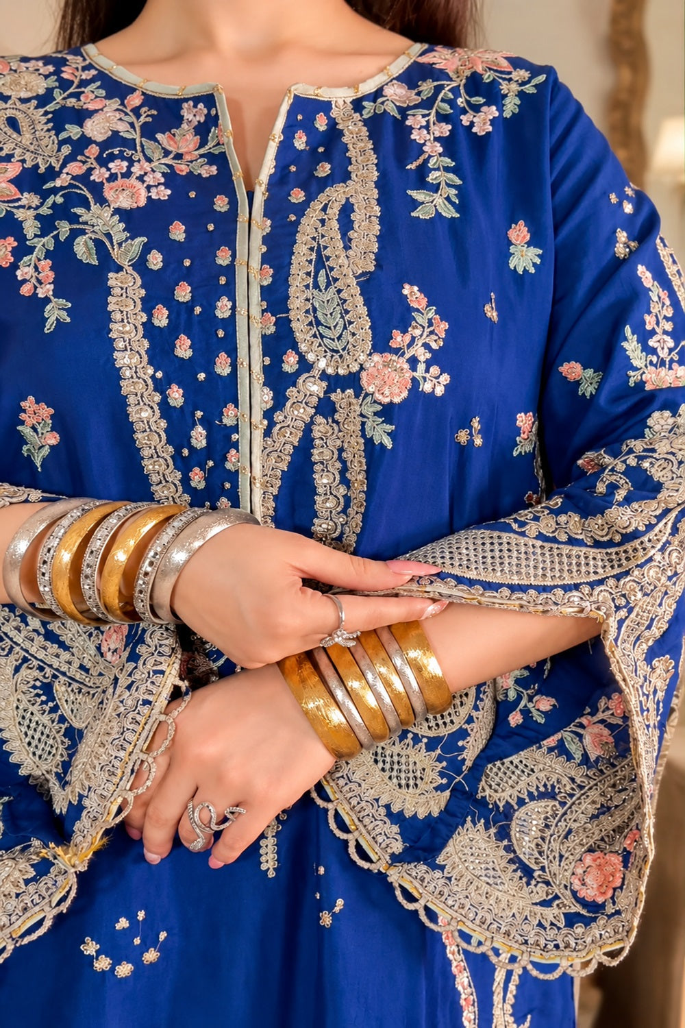 Ladies Black Embroidered Raw Silk Kaftan Online in UK USA Canada