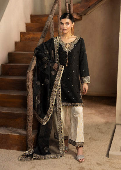 Ladies Black Embroidered Raw Silk Shalwar Kameez Online in UK USA Canada