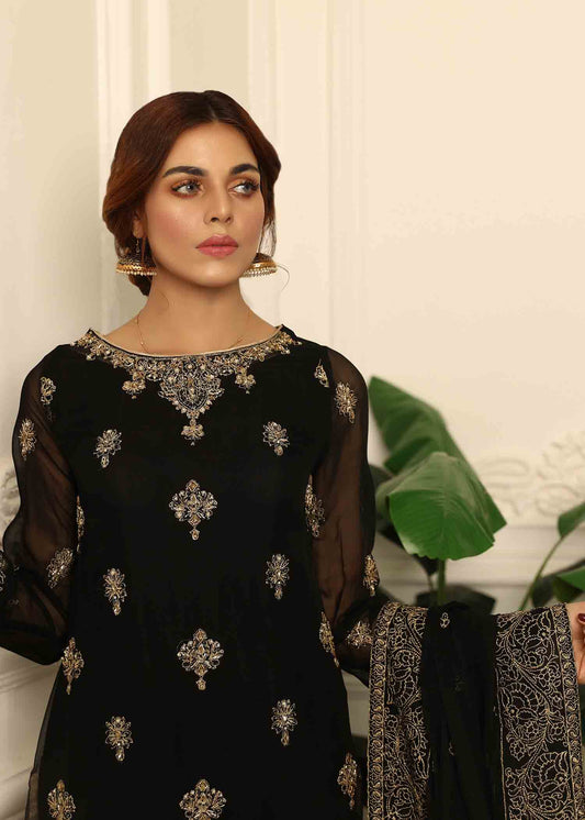 Ladies Black Embroidered Raw Silk Sharara Suit Online in UK USA Canada
