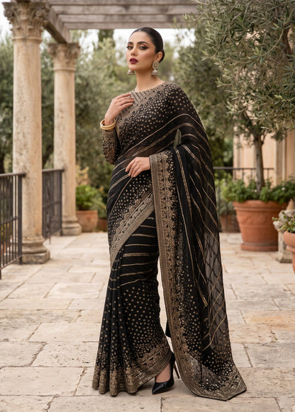 Ladies Black Embroidered Saree Online in UK USA Canada