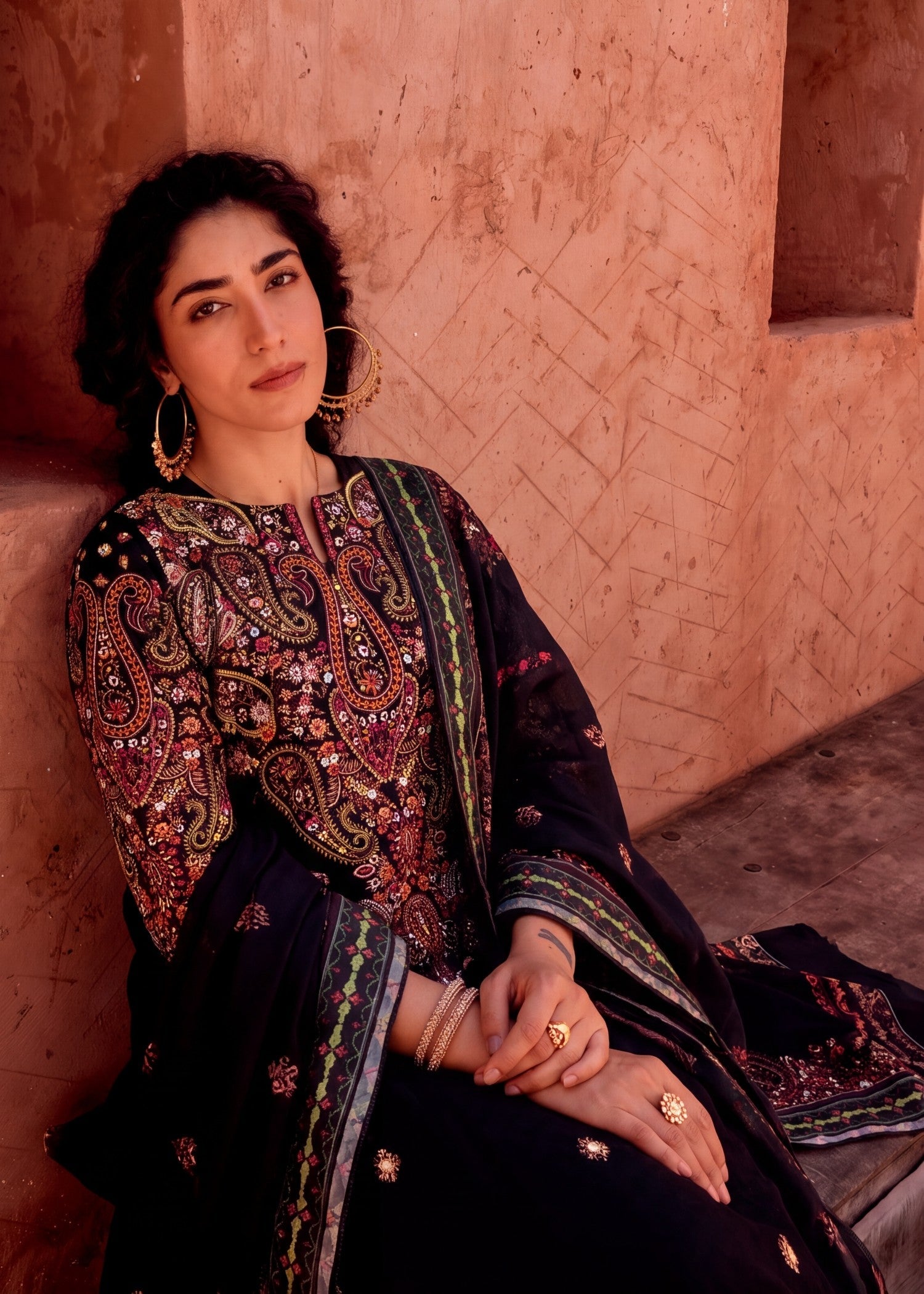 Ladies Black Embroidered Shalwar Kameez Online in UK USA Canada