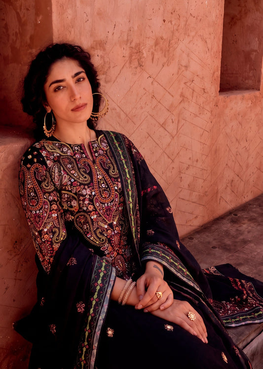 Ladies Black Embroidered Shalwar Kameez Online in UK USA Canada