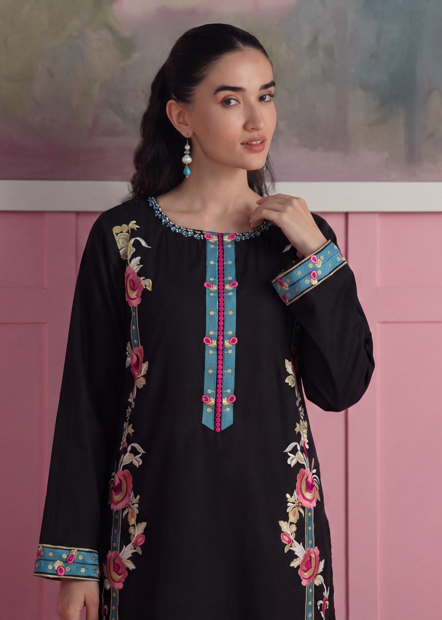 Ladies Black Embroidered Shalwar Kameez Online in UK USA Canada