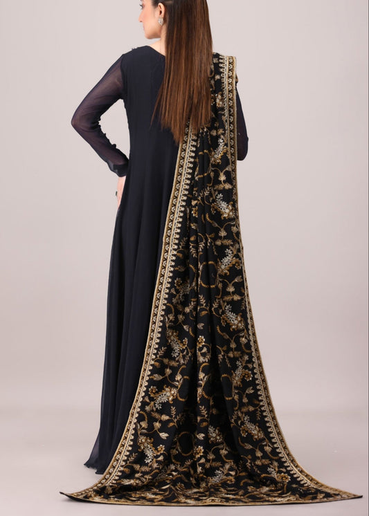 Ladies Black Embroidered Shawl Dhanak Online in UK USA Canada