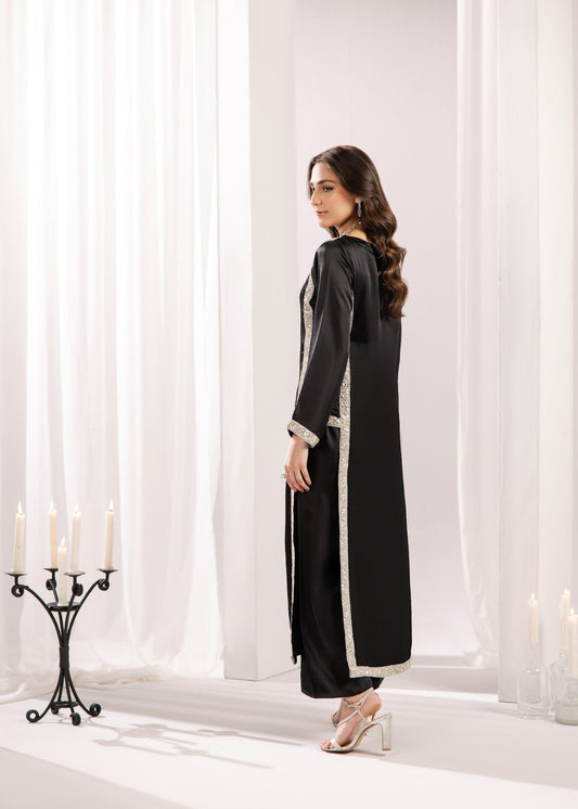 Ladies Black Embroidered Silk Party Wear Suit Online in UK USA Canada
