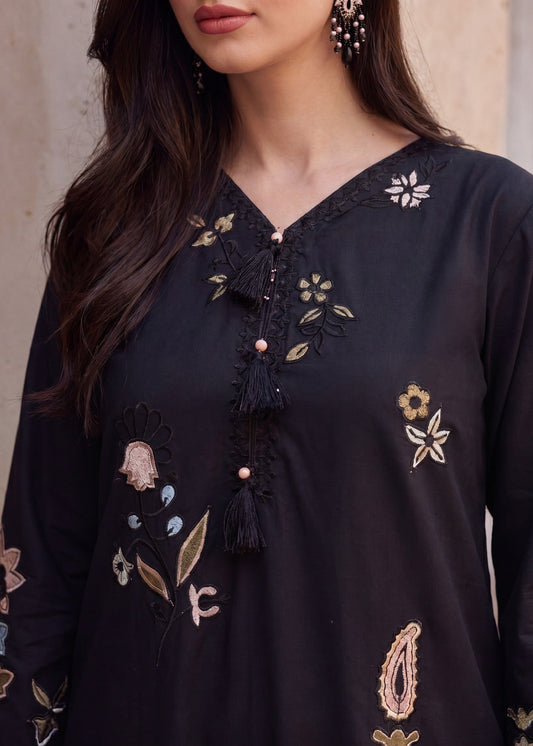 Ladies Black Embroidered Straight Cut Kurta Online in UK USA Canada