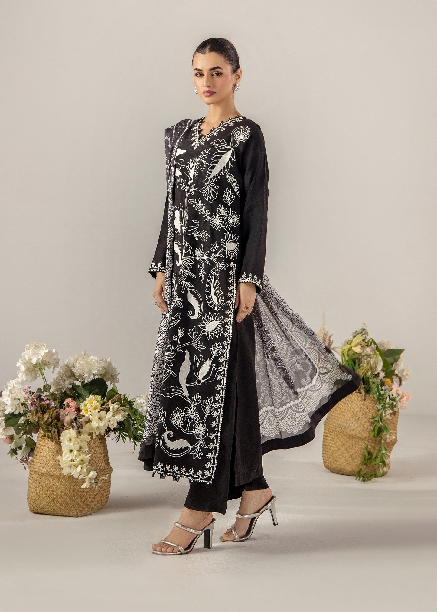 Ladies Black Embroidered Straight Kurta Suit Online in UK USA Canada
