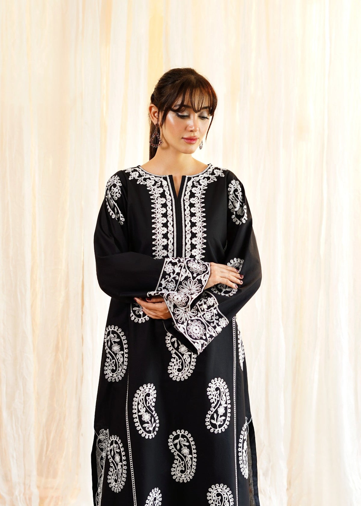Ladies Black Embroidered Summer Wear Kurta Set Online in UK USA Canada