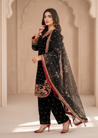 Ladies Black Embroidered Velvet Shalwar Kameez Online in UK USA Canada