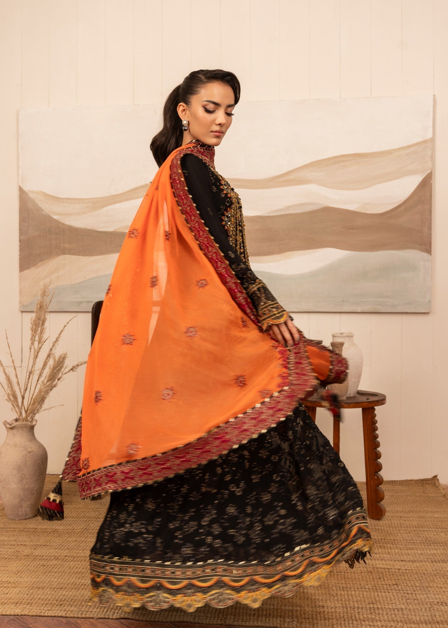 Ladies Black Georgette Chiffon Formal Suit Online in UK USA Canada