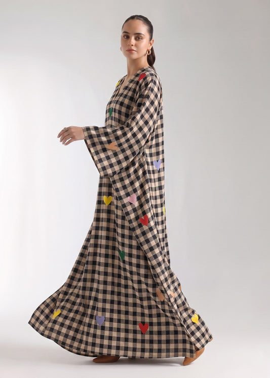 Ladies Black Gingham Check Kaftan Online in KSA Riyadh Saudi Arabia Oman Bahrain Qatar