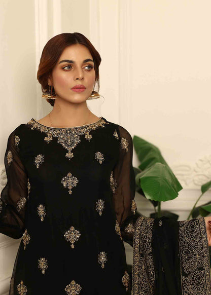 Ladies Black Hand Embellished Chiffon Salwar Kameez Online in UK USA Canada