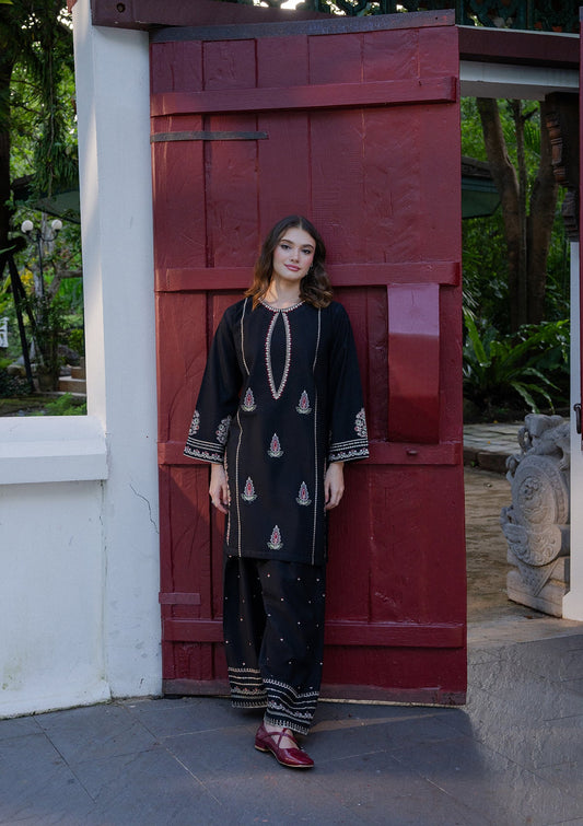 Ladies Black Khaddar Shalwar Kameez Online in UK USA Canada